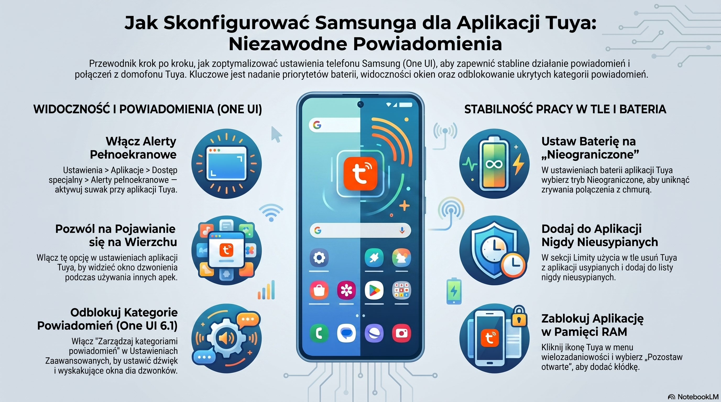 Ikonografika: Schemat konfiguracji powiadomień Tuya w telefonach z systemem Android